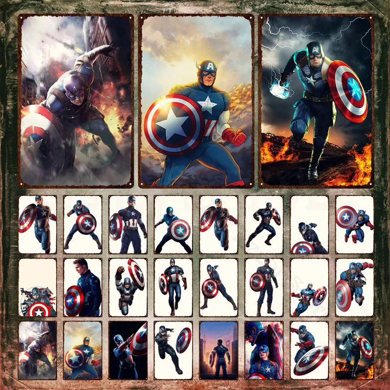 

Металлический знак Marvel Капитан Америка, Стив Роджерс, суперсолдат, жестяной знак, металлический постер, железная живопись, жестяная тарелка...