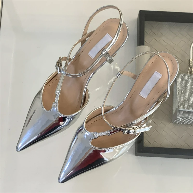 Eilyken/модные серебристые женские туфли-лодочки на высоком тонком каблуке