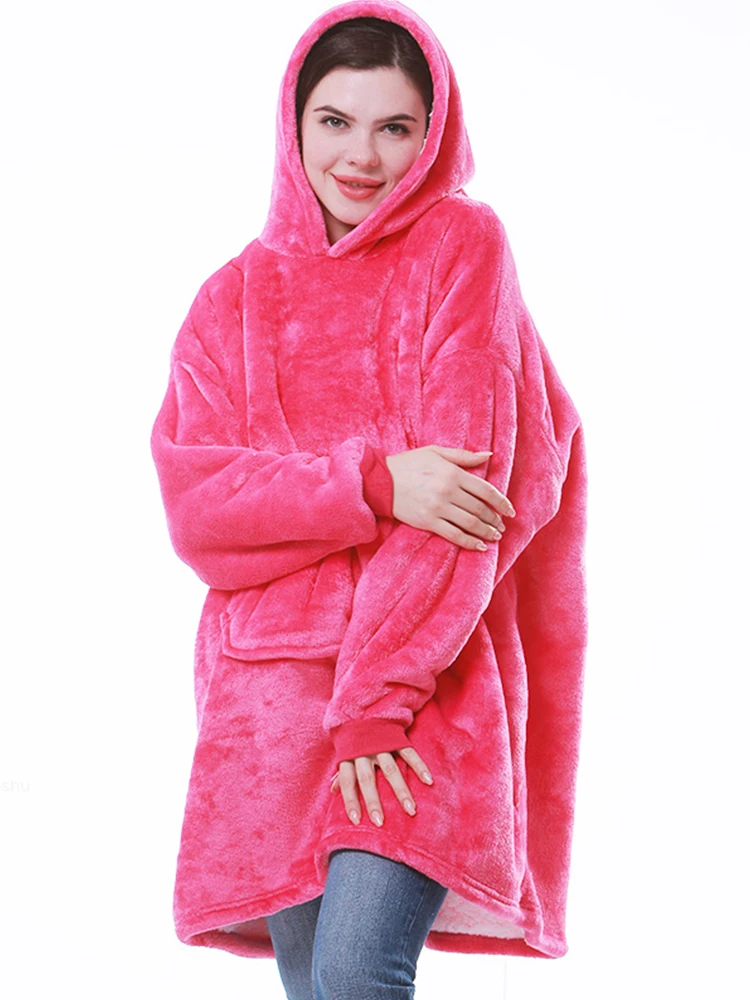 

Зимние толстовки большого размера, Женская гигантская толстовка, фланелевый свитшот, флисовое пригодное для носки одеяло с рукавами и капю...