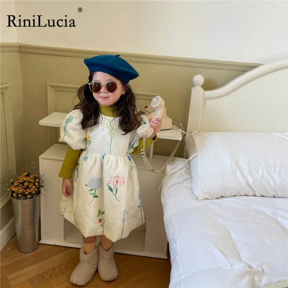 

RiniKinda Girl Puff Sleeve Floral Children Princess Dresses Baby Girls Clothing Outfits Kids Girls Dresses Fashion Clothes
