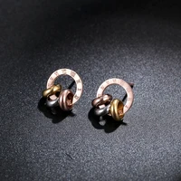 new fashion womens tricolor gold color titanium steel earrings for women statement titanium steel earrings trend jewelry