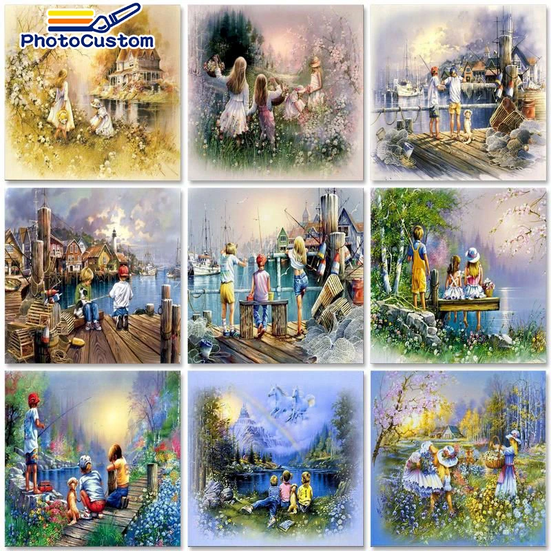 

PhotoCustom Абстрактная живопись по номерам на холсте, картина, рисунок, фигурка «сделай сам», Раскраска по номерам, Картина на холсте