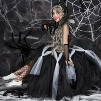 Black Dress for Girls Halloween Costume Tutu Dress Spider Witch Kids Party Dresses Tulle Long Dress Children Cosplay Clothing
