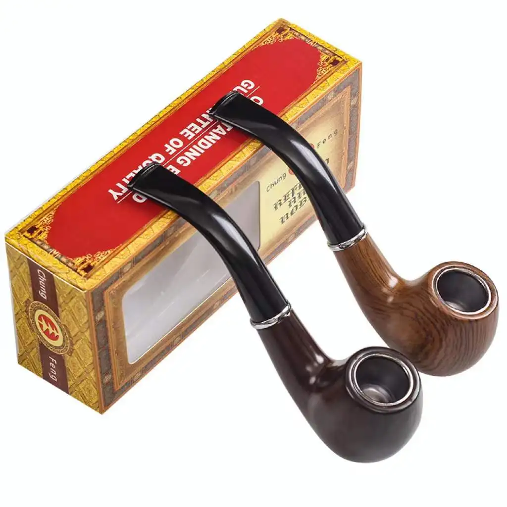 

Wooden Resin Old-fashioned Smoking Pipe Washable Recyclable Tobacco Filter Portable Creative Gift for Men for Slim Cigarettes