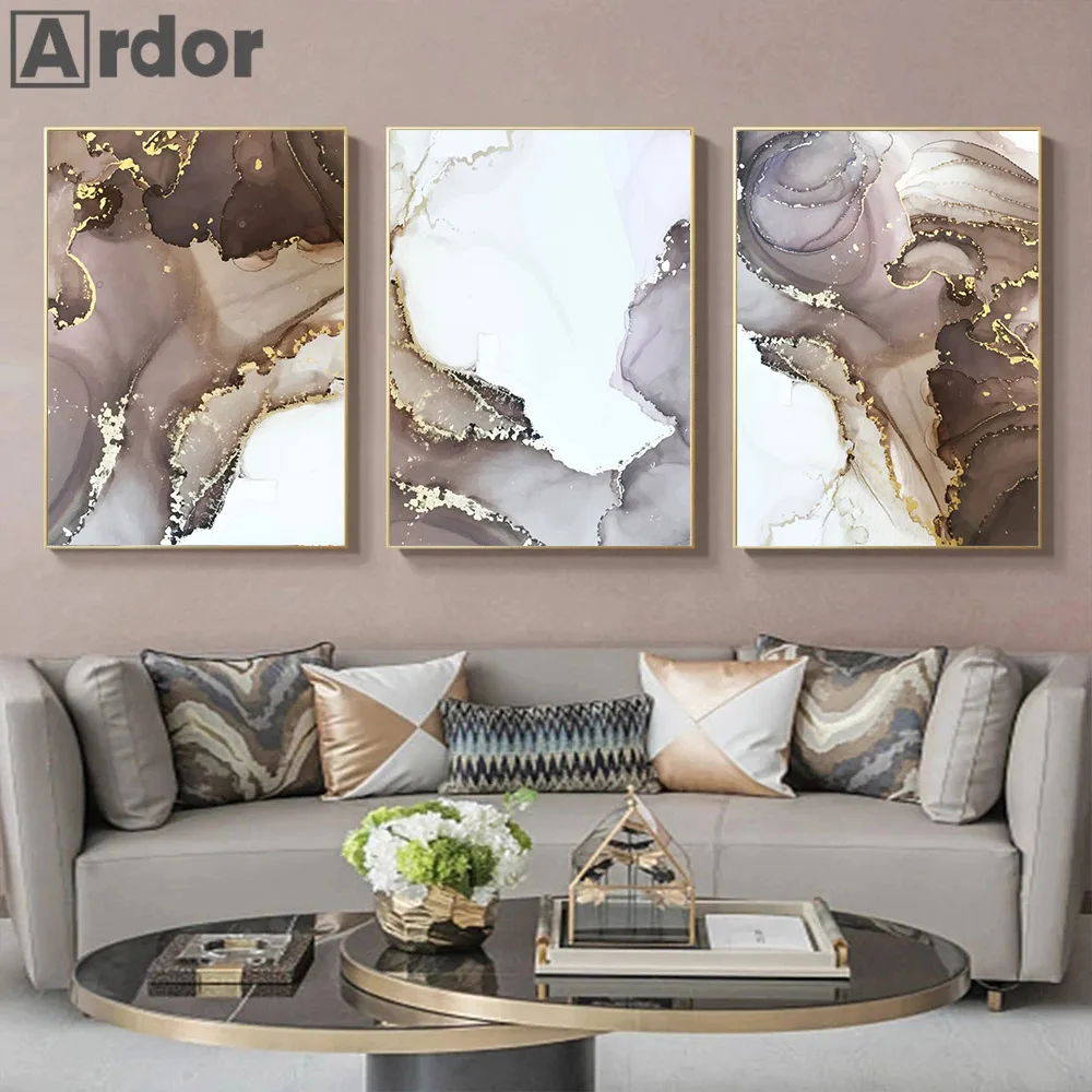 

Abstract Gold Brown Marble Posters Canvas Painting Luxury Foil Modern Wall Art Print Nordic Poster Pictures Living Room Decor