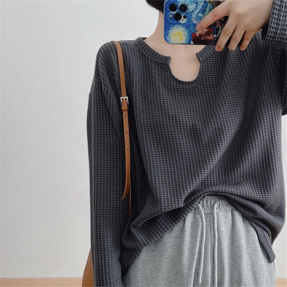 

Standard Round Neck Long Sleeve Plain Fall Women's T-Shirt Solid Color Simple Style Fashion Loose All Matched Female Top