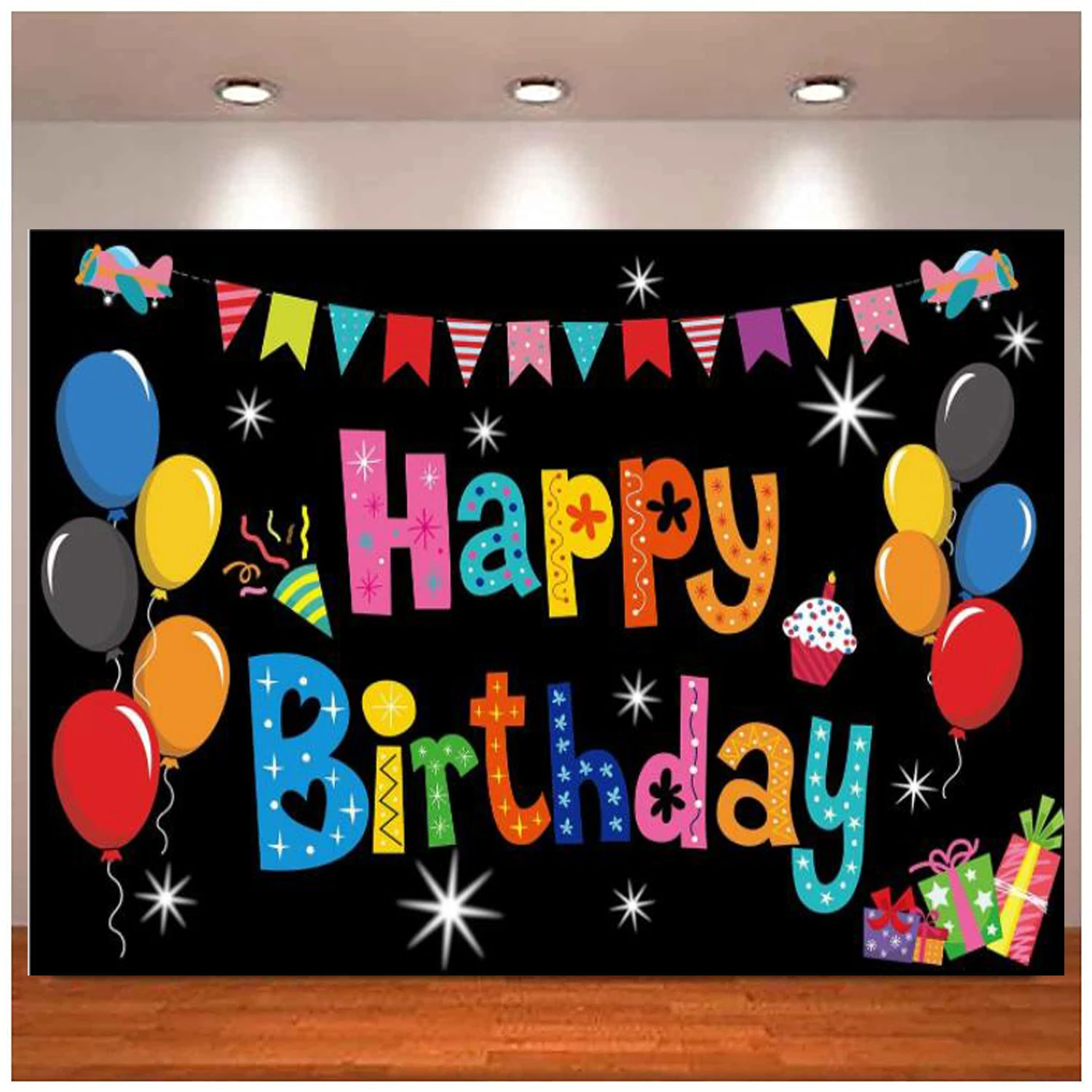 

Photography Backdrop Colorful Happy Birthday Party Decorations Rainbow Banner Yard Sign Backgroud Indoor Outdoor Supplies Poster