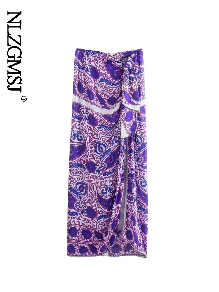 

Женская весенне-осенняя модная юбка Nlzgmsj с узлом, атласная юбка миди с запахом, винтажные женские юбки с высокой талией Mujer 202207