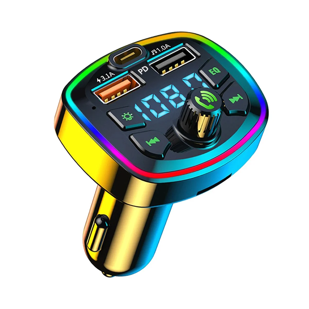 

Автомобильный FM-трансмиттер с Bluetooth, автомобильный Bluetooth MP3-плеер, автомобильное зарядное устройство с двумя USB-портами, с EQ создает атмосферу