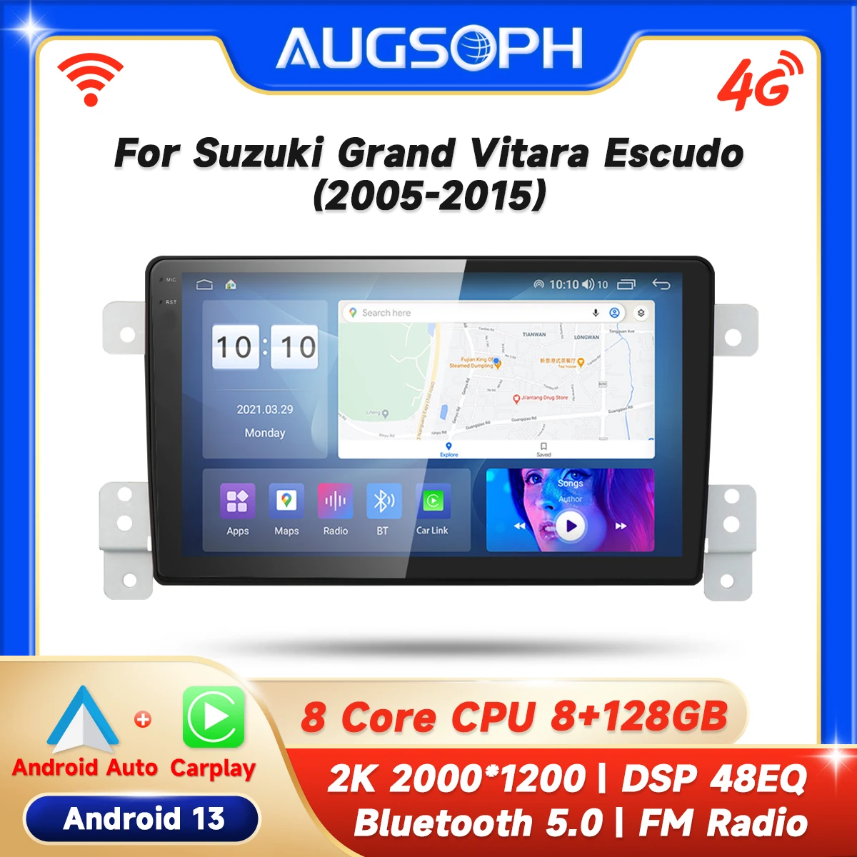 Автомобильный радиоприемник Android 13 для Suzuki Grand Vitara скускудо 2005-2015 9 дюймов 2K