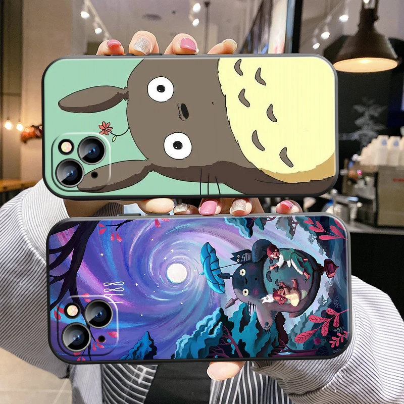 

Japan Anime Totoro Miyazaki Phone Case For Apple iPhone 13 12 11 Pro 12 13 Mini X XR XS Max SE 6 6s 7 8 Plus Soft Black Carcasa