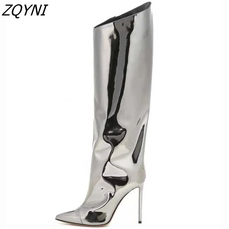 

2022 mirror boots women's pointed high heels side zipper sexy candy color women's high heels