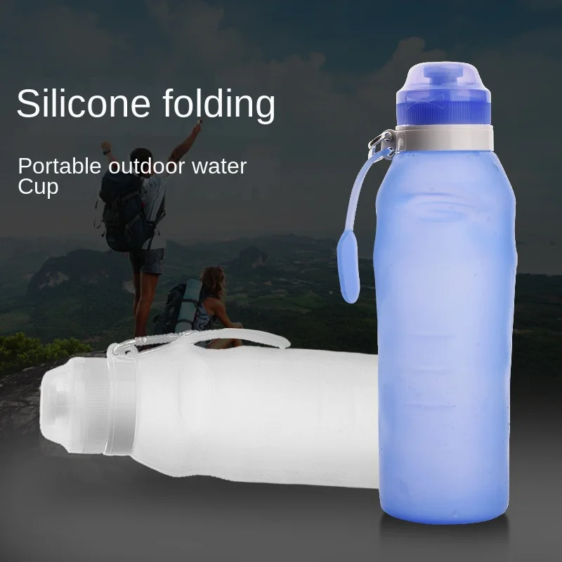 

600ml Portable Water Cup Silicone Folding Drinking Bottle Travel Drop-Resistant Soft Water Cup Simple Outdoor Sports Cup