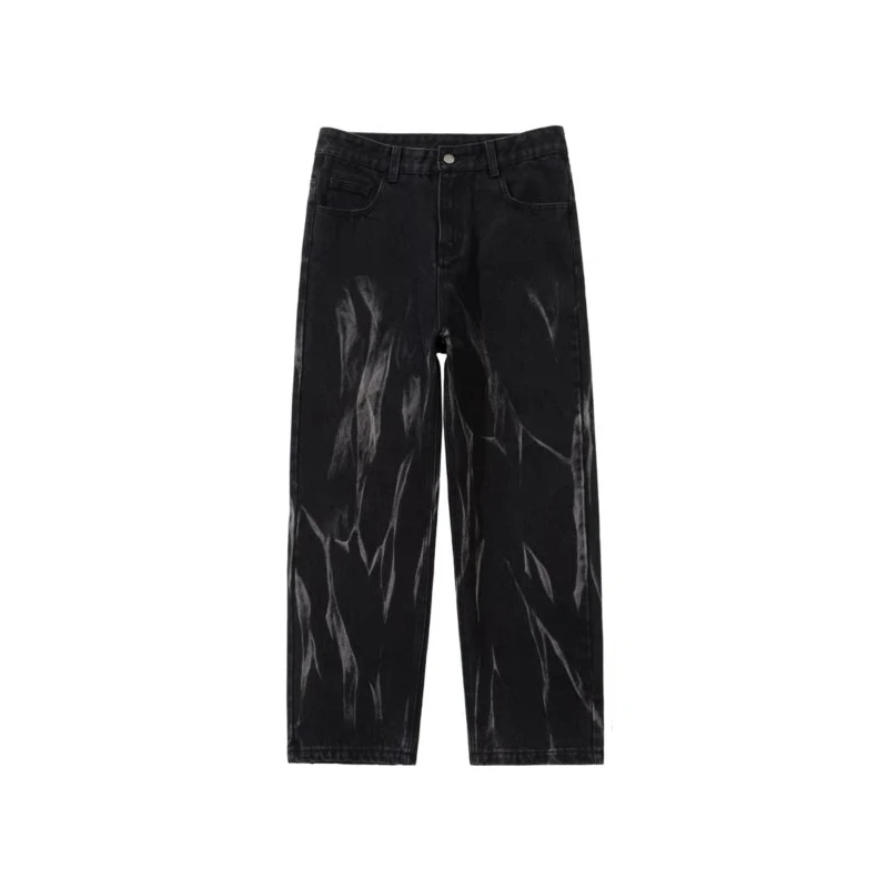 DEEPTOWN Black Straight Jeans Men Blue Loose Denim Pants Vintage Casual Cowboy Trousers Male Fashion Streetwear Hip Hop Spring