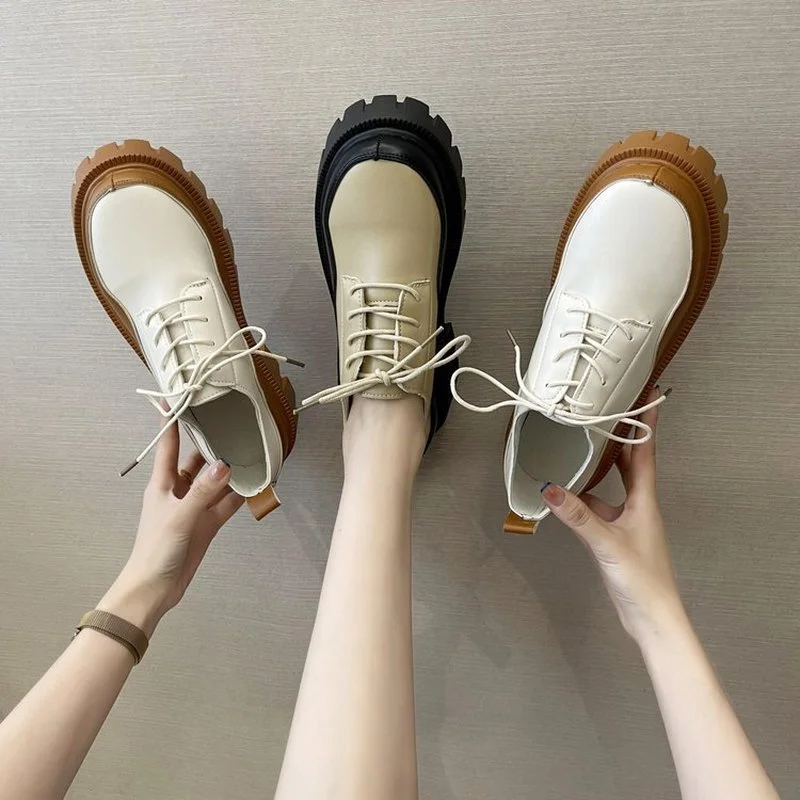 

Женские туфли-оксфорды в британском стиле, офисные кожаные туфли на плоской платформе с массивной подошвой, Новинка осени 2022