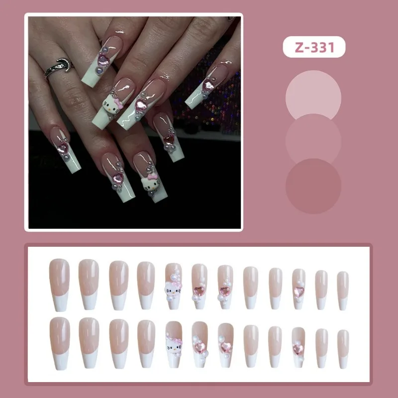Sanrio Hello Kitty Press on Nail мультфильм аниме милый KT Cat розовый любовь накладные ногти