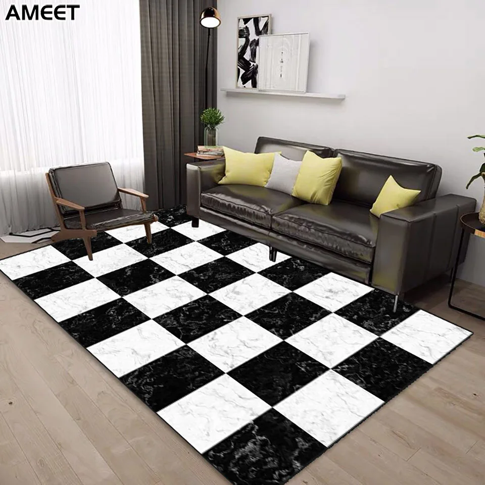 черно-белый клетчатый ковер в коридор Мраморная Плитка Текстура Гостиная Ковер
