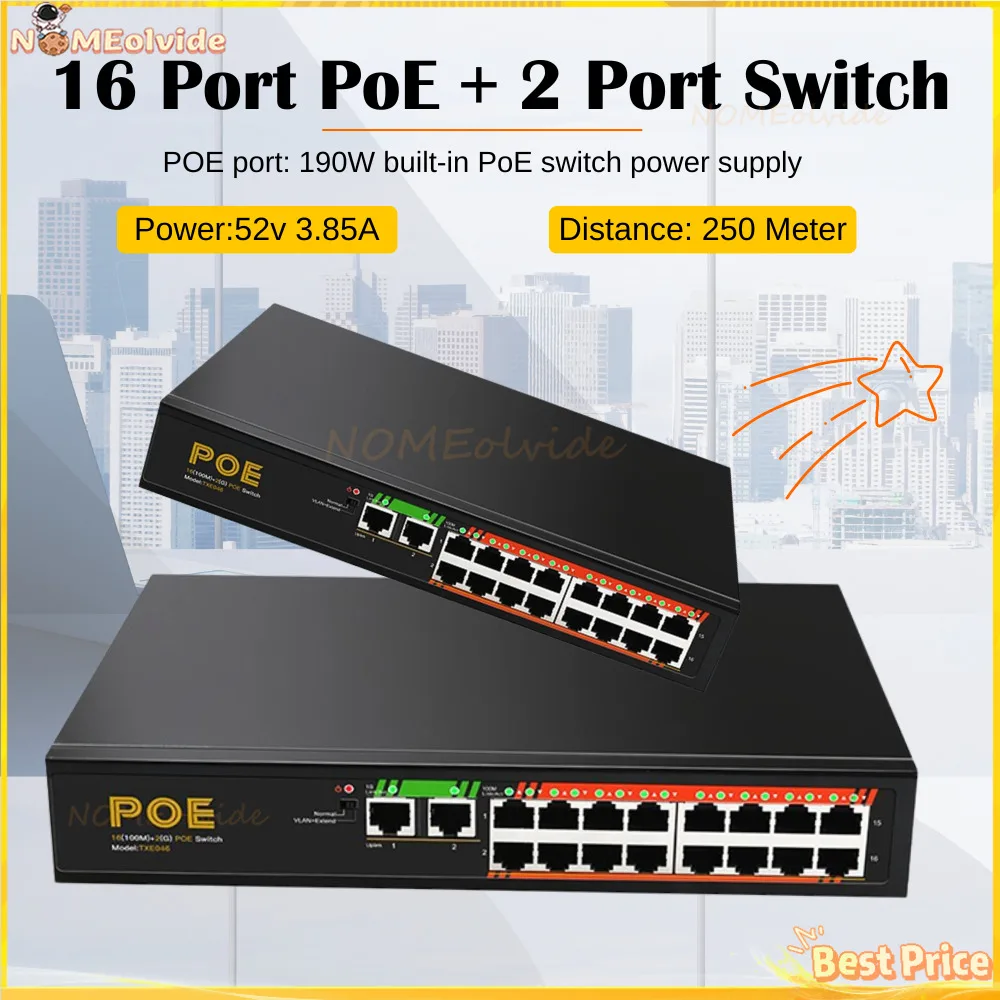 POE Switch 1000 Mbps Switch Ethernet Gigabit Network 16 Port