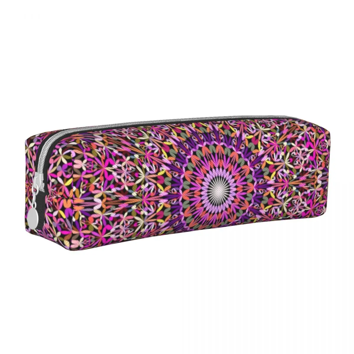 

Colorful Mandala Square Pencil Case Abstract Floral Print For Teens Simple Leather Pencil Box University Zipper Pen Bags