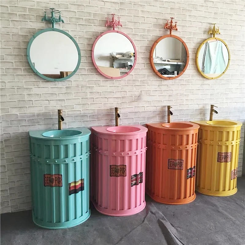 

Wrought Iron Art Creative Hotel Pillar Basin Bathroom Floor-standing Basin Industrial Style Personalized Wash Basin Pool