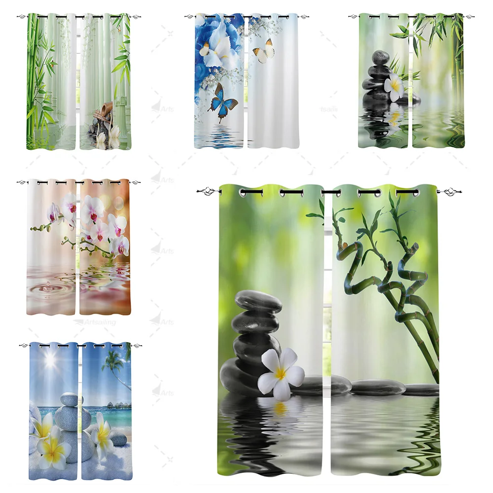 Orchid Stones Bamboo Zen Window Interior Curtain Valance Door Room Drape for Kitchen Living Room Bedroom Decoration Curtains