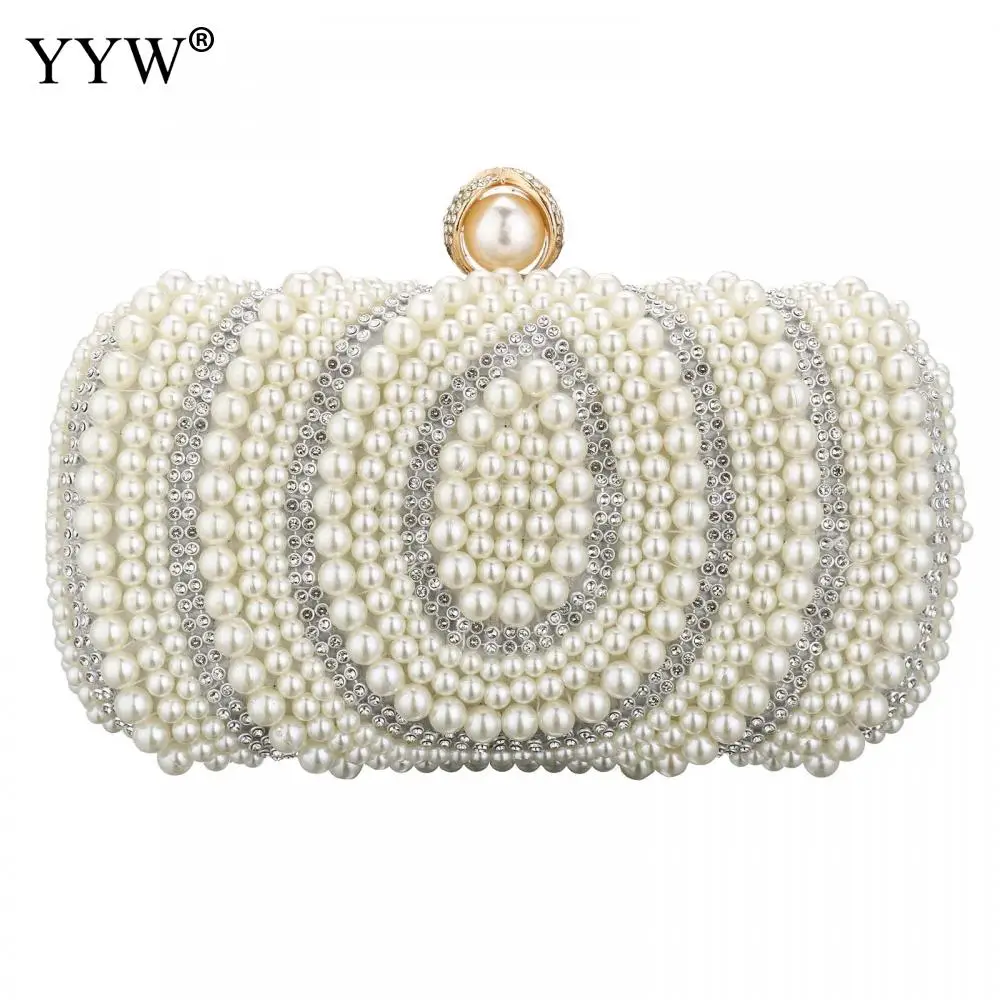 Купи Beading Wedding Clutch Evening Bags Rhinestones Pearl Handbags With Chain Shoulder Bag Party Purse Diamonds Luxury Sac A Main за 1,322 рублей в магазине AliExpress