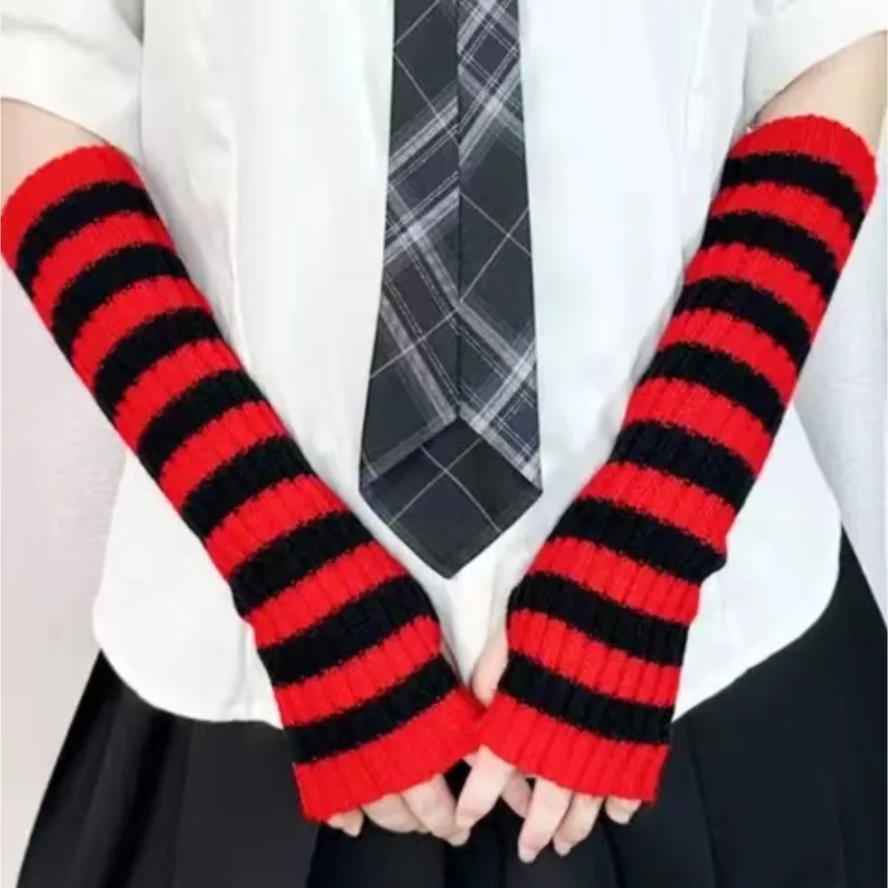 Вязаные женские полосатые длинные перчатки с рукавом до локтя зимние шерстяные