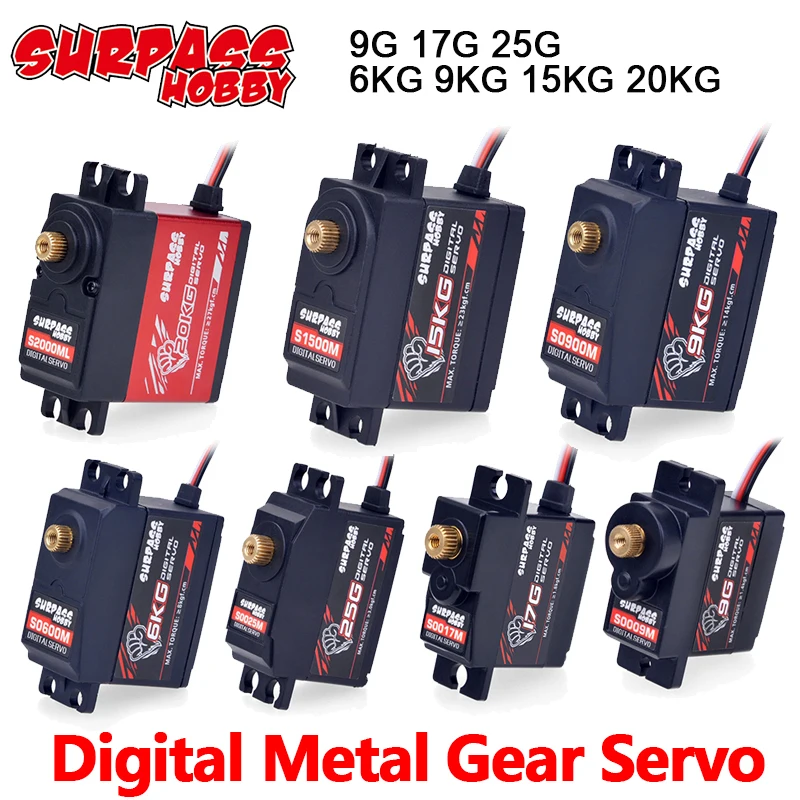 SURPASS Hobby Digital Servo 9G 17G 25G 6KG 9KG 15KG 20kg Metal Gear Servo for 1/8 1/10 RC Car Boat Duct Plane Airplane Robot