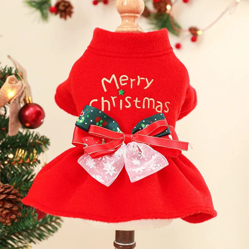 

Puppy Clothes Autumn Winter Dress Wool Christmas Skirt Cute Small Dog Holiday Suit Cat Warm Suit Yorkshire Chihuahua Bulldog