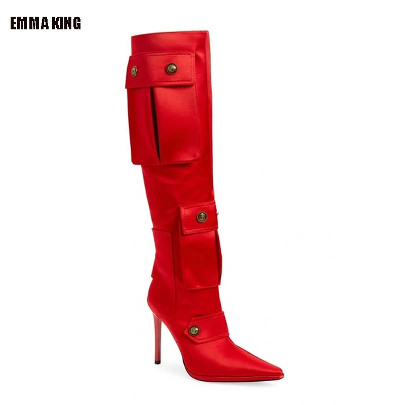 

Женские сапоги до колена с острым носком, на тонком высоком каблуке