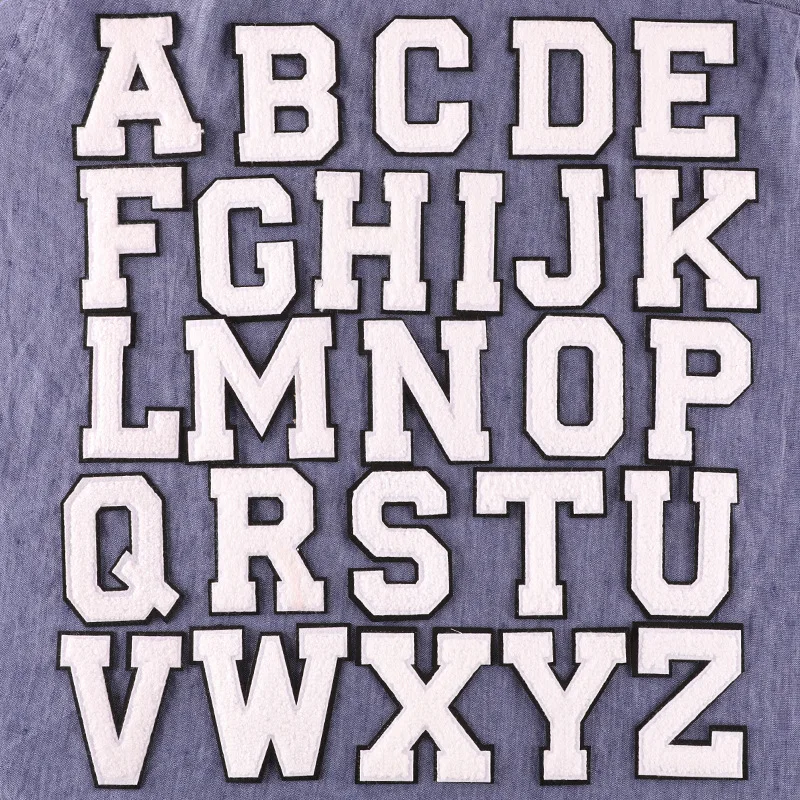 

5PCS White Chenille Letter Patches Iron on For Clothing Towel Embroidered Felt Alphabet Heat Adhesive DIY Name ABC DEFG 8CM