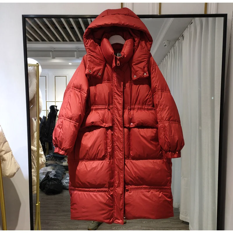 

New Women's Down Jacket Women's Mid-length Loose Hooded Parka Coat White Duck Down Warmth Thick Bread Fashion Casual Snow Jacket