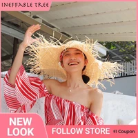 ins straw hats for women korean burrs big brim crochet hat sunshade sunscreen vacation travel soft foldable beach sun gorros