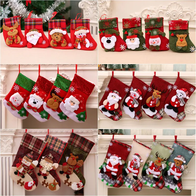 

Fitshinling New Year Christmas Socks Pendants Decoration Home Xmas Santa Claus Red Socking Elk Gift Candy Bags