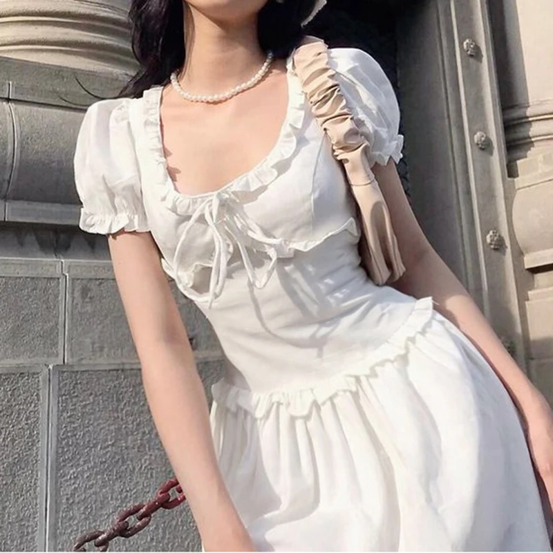 

2021 New Korean Version of The Ruffled Short Skirt Sexy Hollow Streetwear Fashion A-line Skirt Women's Summer Boho Beach Dress