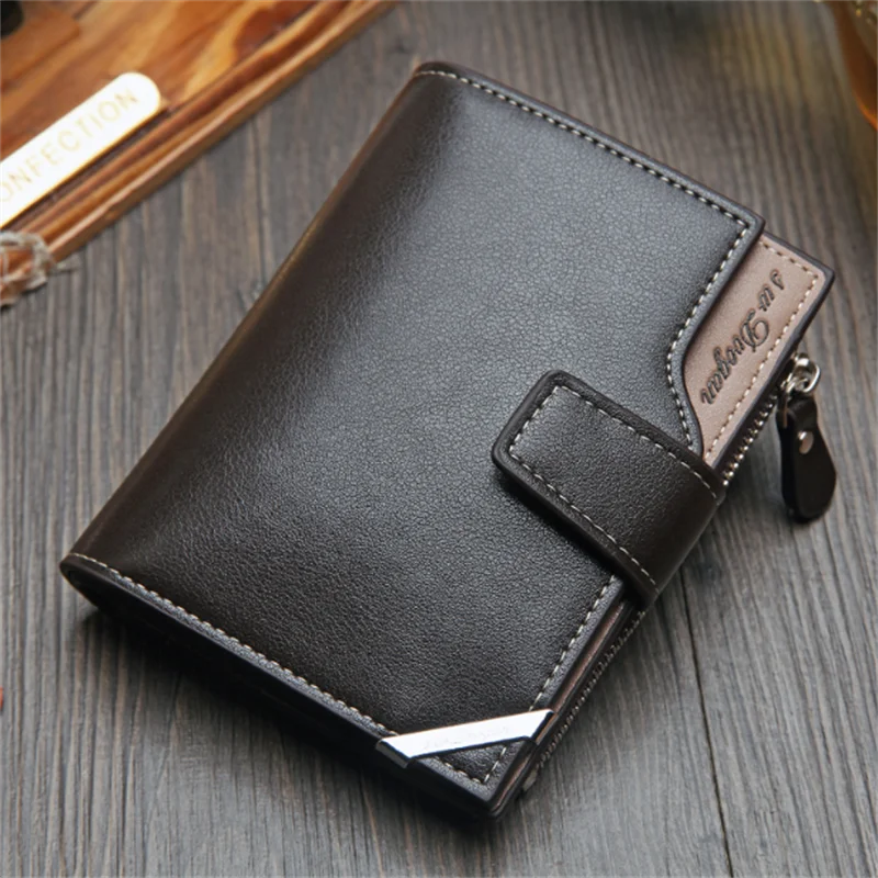 

New Korean Casual Men's Wallet Short Vertical Locomotive British Casual Multi-function Card Bag Zipper Buckle Triangle Folding