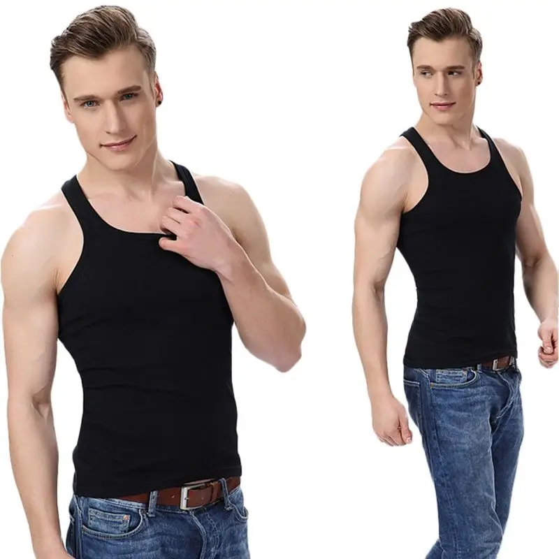 2021 Men's Pure Cotton Undershirt Solid Color Seamless Underwear Close-fitting Broad Shoulders V Neck Vest Comfortable T-shirt