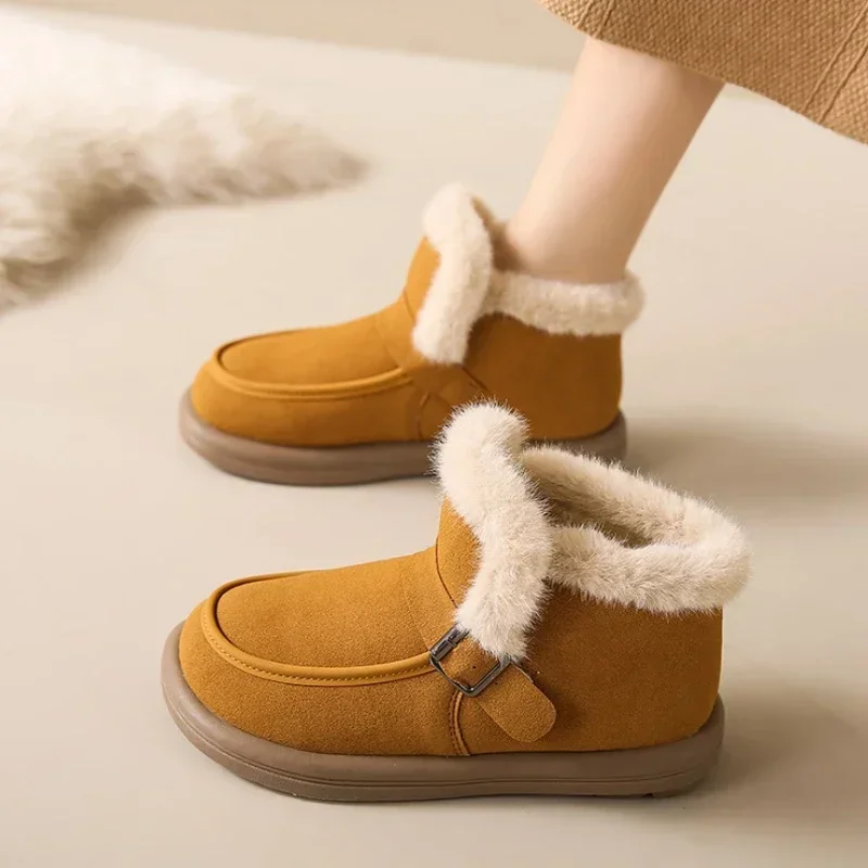 

New Snow Boot Winter Platform Short Boots Women Non-slip Comfy Buckle Suede Ankle Boots Fur Casual Flat Warm Cotton Shoes Botas