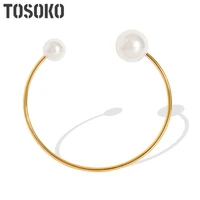 tosoko stainless steel jewelry asymmetric pearl opening exquisite bracelet womens fashion bracelet bsz041