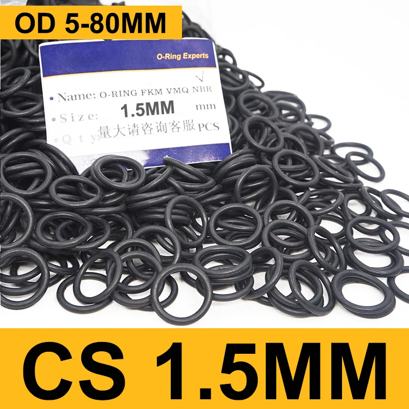 

10pcs OD 5mm-80mm CS 1.5mm Thickness Black NBR Nitrile O Ring Food Grade Waterproof Washer Rubber Insulate Round Seal Gasket