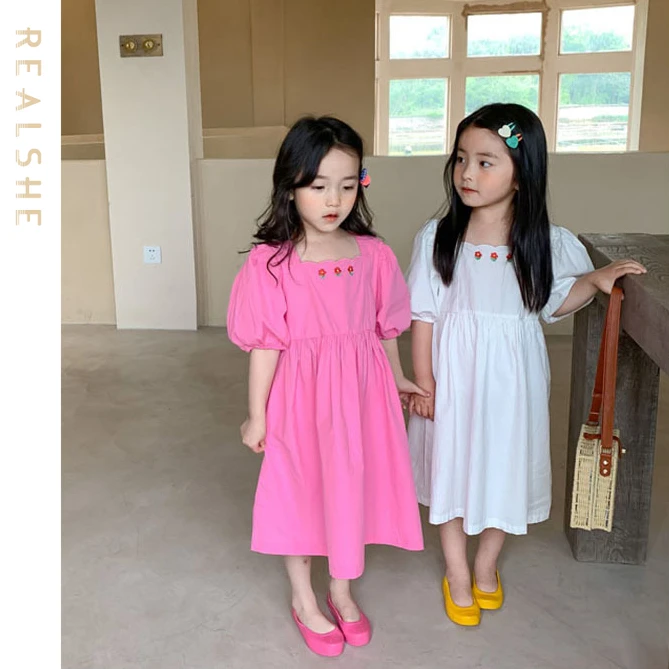 

2023 New Children Girls Princess Dress Short Sleeve Floral Embroidery Dress Sweet Clothes Girls Wedding Party Costume