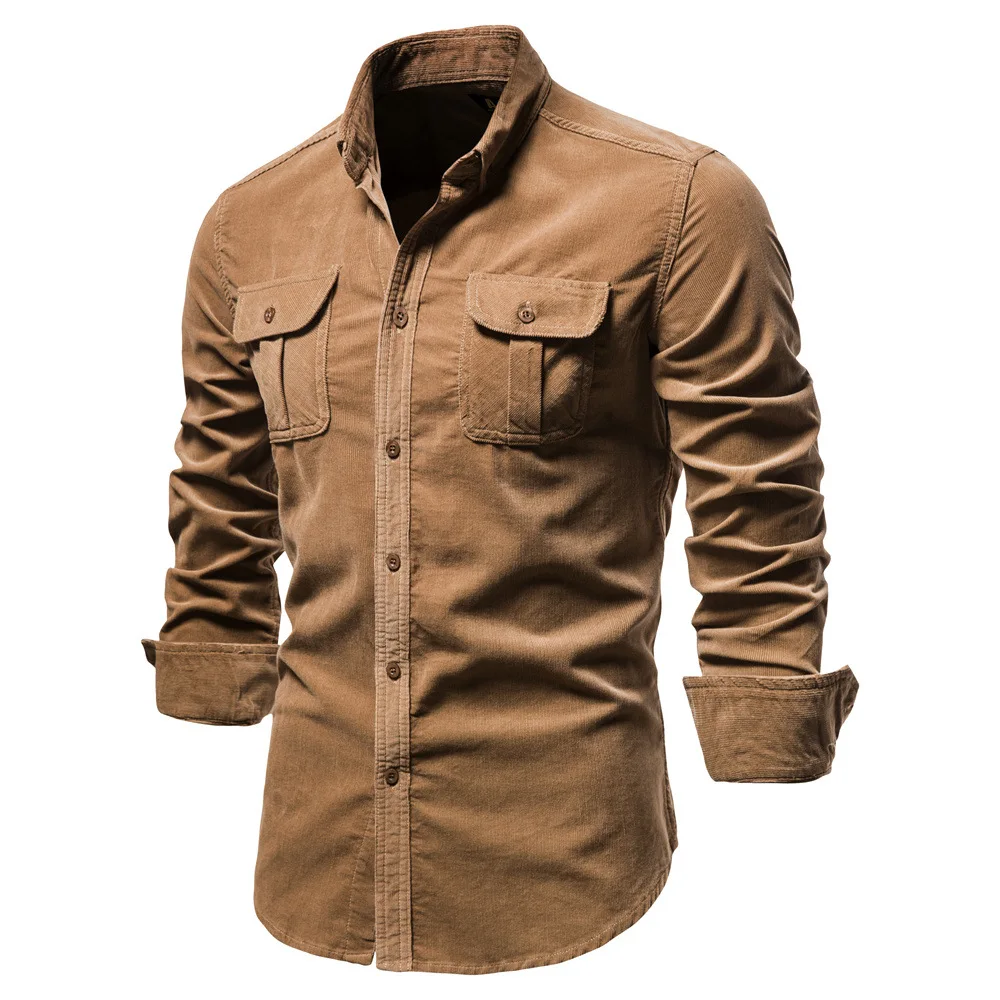 Shirts Single Breasted 100% Cotton Men's Shirt Business Casual Fashion Solid Corduroy Men Shirts Autumn Slim Dress Shirt Camisas