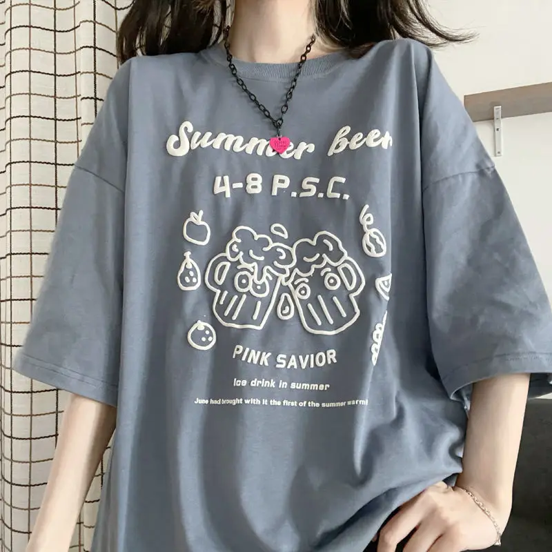 

Retro Short Sleeve T-shirt Women's Summer O-neck Printed T-shirt Female Student Korean Fashion Design Women's Top T-shirt