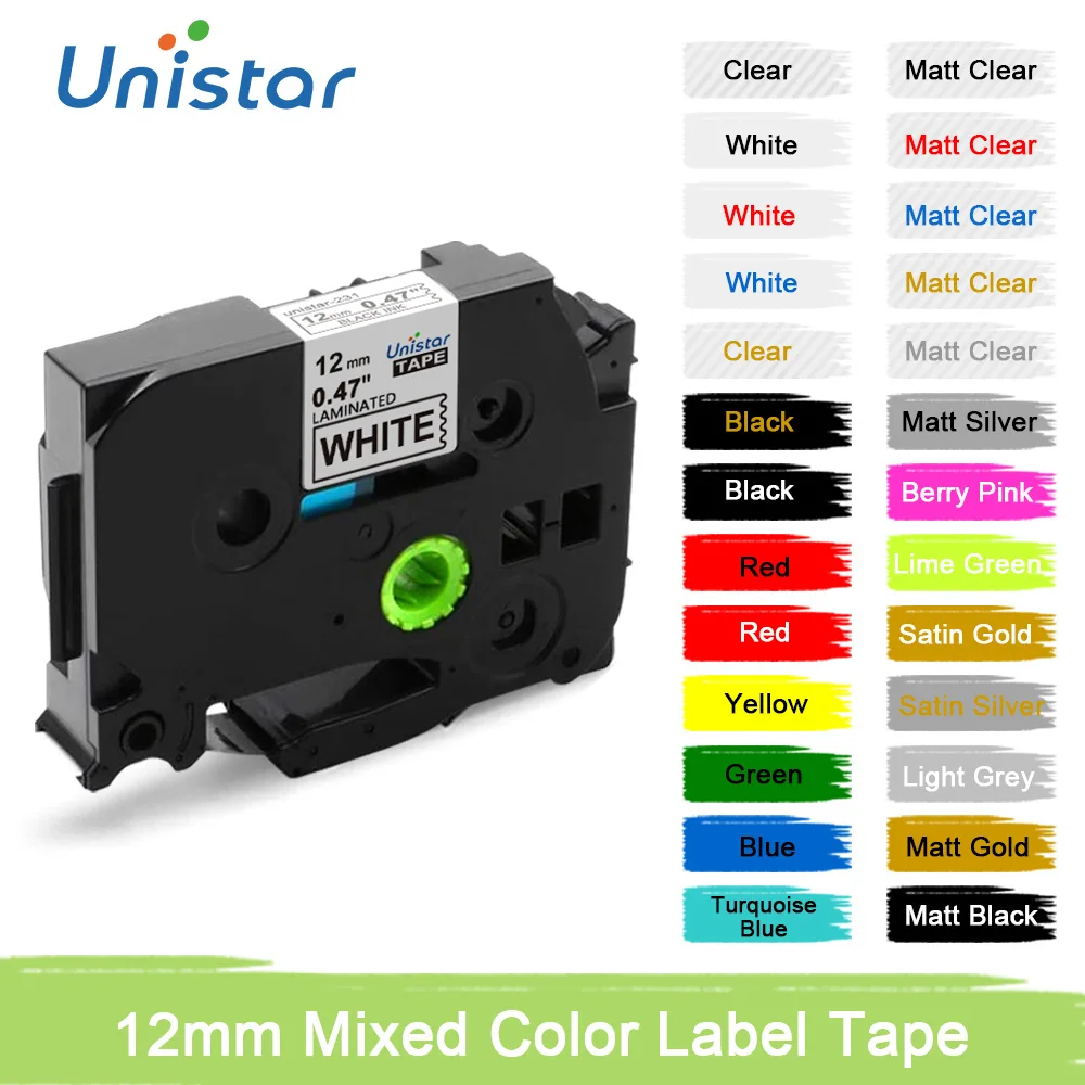 

Label Tape 12mm 231 131 631 Compatible for Brother Label Maker Pth110 Label Printer tze-431 531 Multicolor of Label Ribbon
