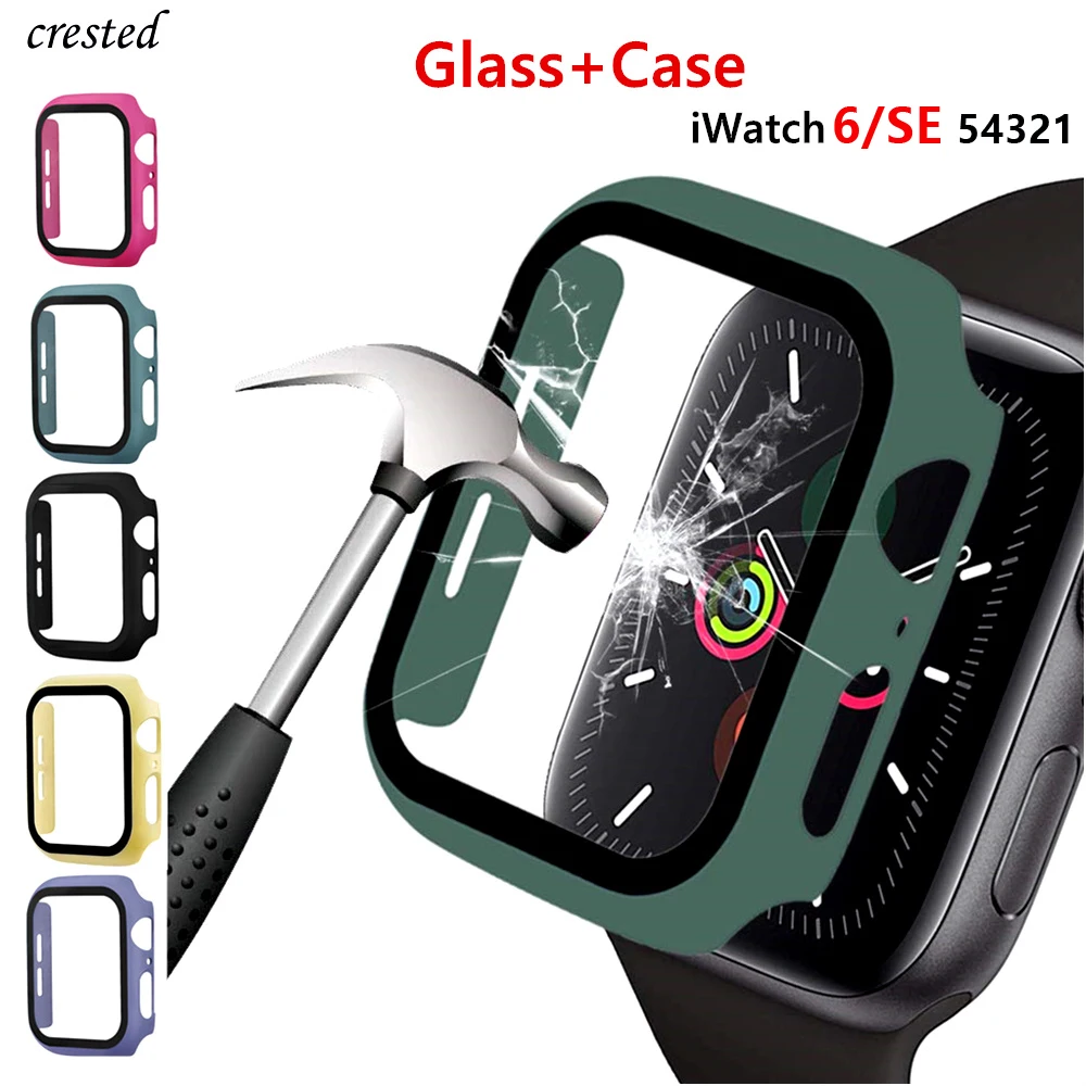 

Glass+Cover For Apple Watch Case 44mm 40mm 42mm 38mm iWatch series 5 4 3 6 se bumper+Screen Protector apple watch Accessories