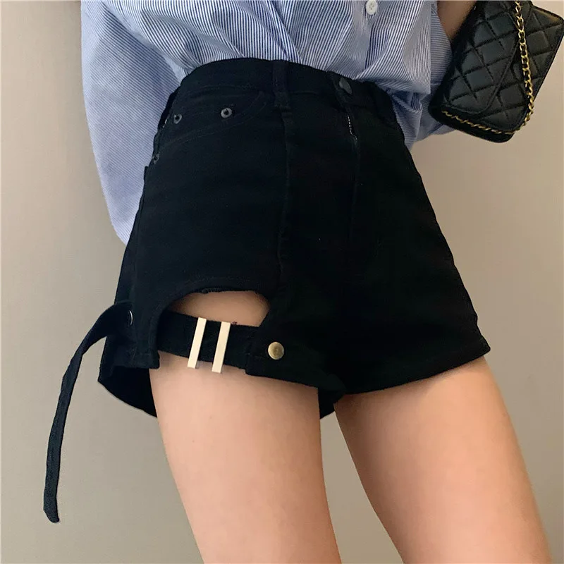 Denim Shorts Women's Large Size 2022 Summer New Retro Irregular Ripped Wide-leg Hot Shorts High Waist Thigh Belt Jeans Shorts