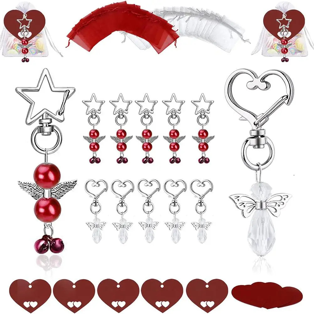 

30 Pcs Party Baptism Guardian Angel Key Ring Set Hard Yarn Bag Love Shape Card Wedding Birthday Table Decoration Party Gift