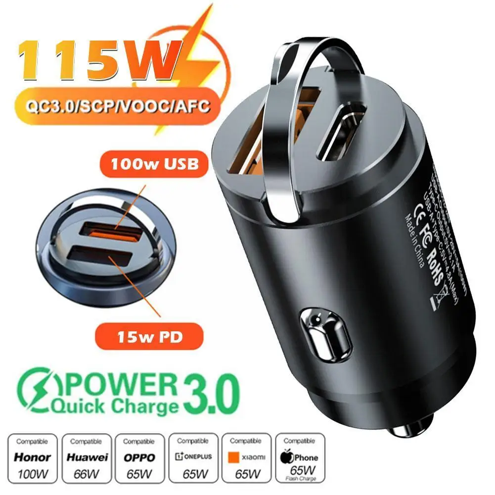 

100W QC3.0 PD Car Charger 5A Fast Charing 2 Port 12-24V Cigarette Socket Lighter Car USBC Charger for iPhone Power Adapter Y0S8