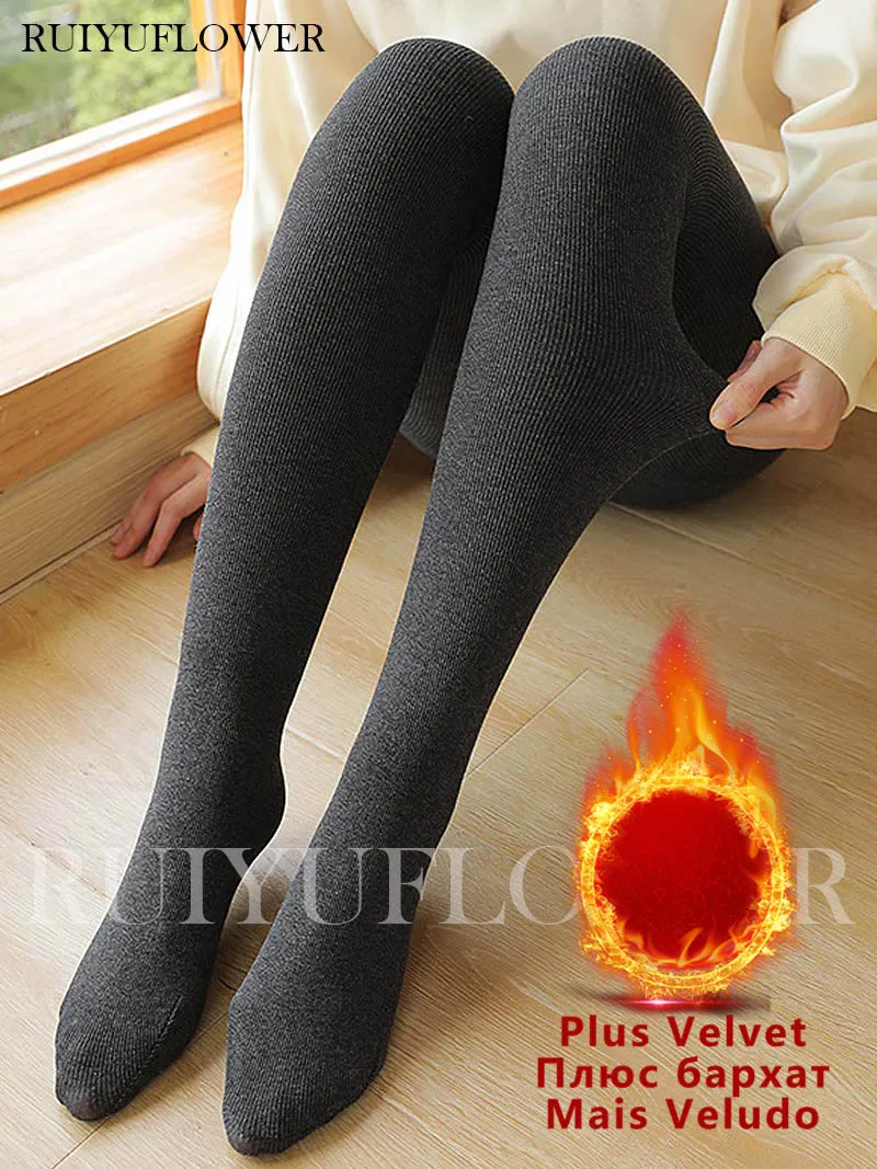 

Winter Lady Sexy Thicken Plus Velvet Slim Leggings High Waist Elastic Warm Female Pantyhose One Piece Tight Pant Women Clothing