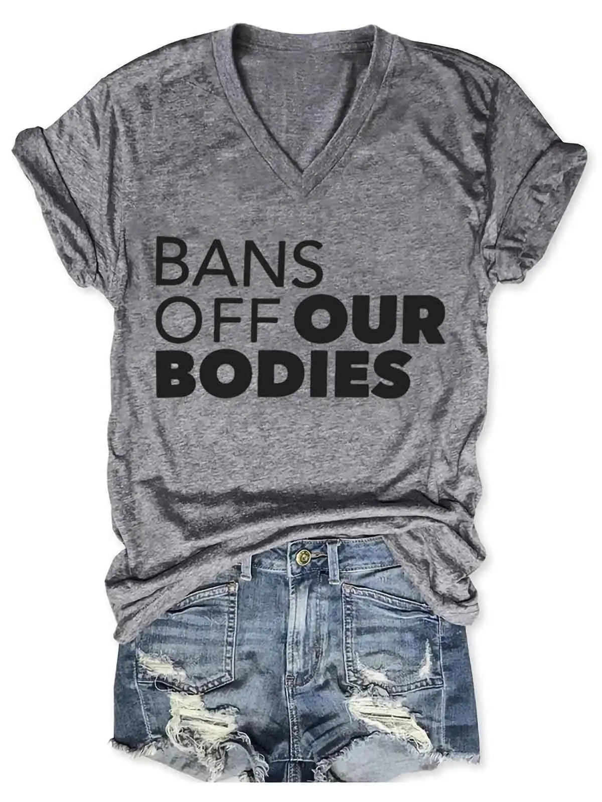 Lovessales Women's Bans Off Our Bodies Pro Life Pro Choice V-Neck 100% Cotton T-shirt
